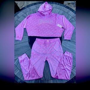 Juicy Couture LA Pink Velour Sleep Lounge Pants PJ 2 Pc Set PINK